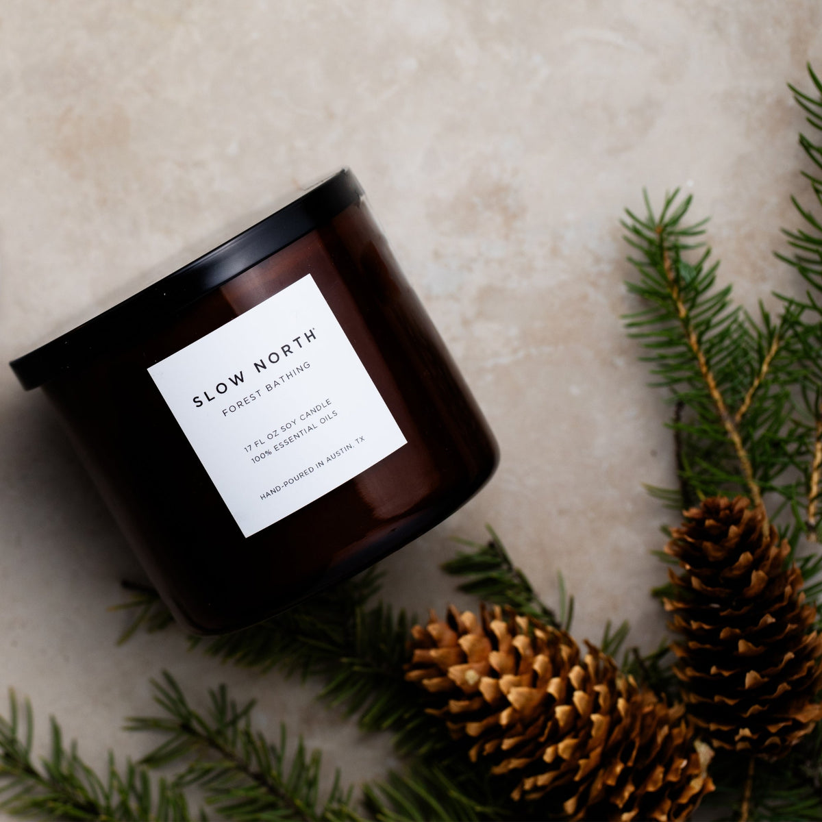 Slow North Forest Bathing candle with pinecones and evergreen