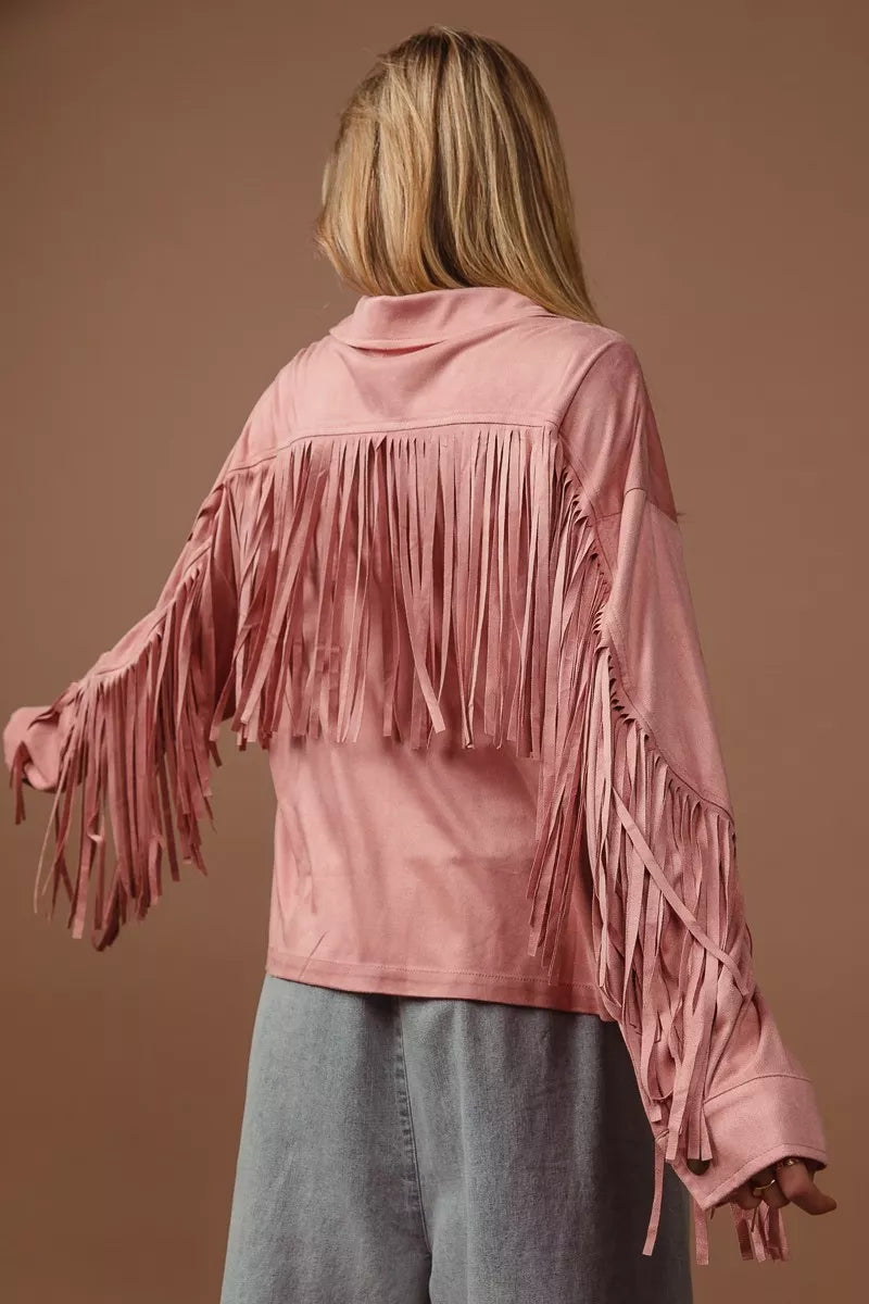 BiBi Suede Fringe Long Sleeve Jacket – view 9