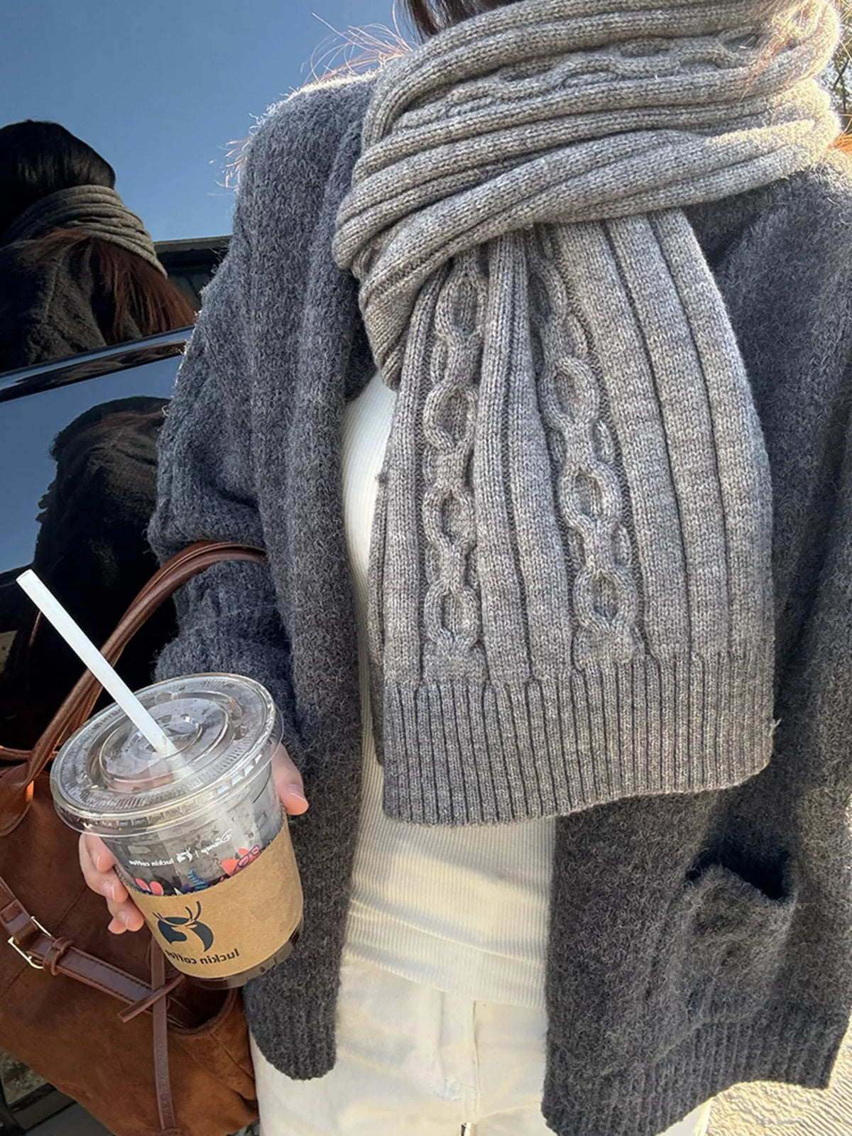 Textured Knit Winter Scarf – view 6