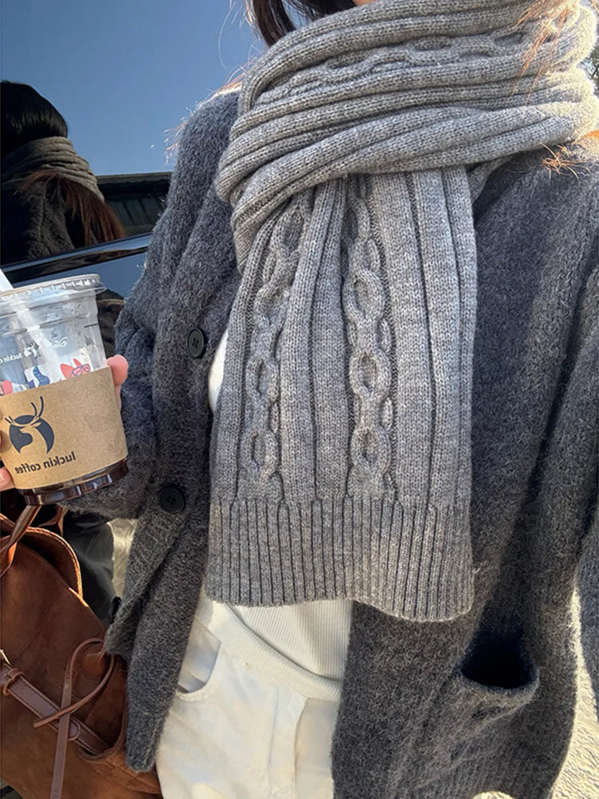 Textured Knit Winter Scarf – view 5