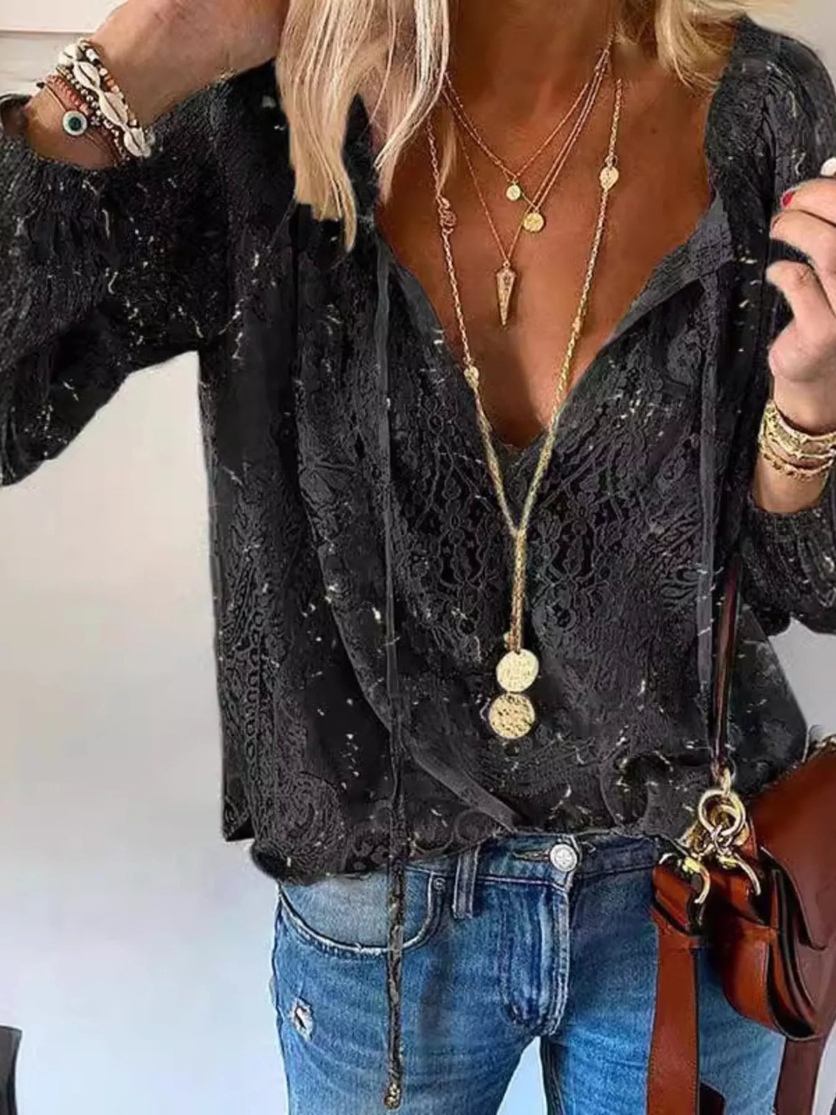 Lace Tie-Neck Blouse by Cleste – view 8