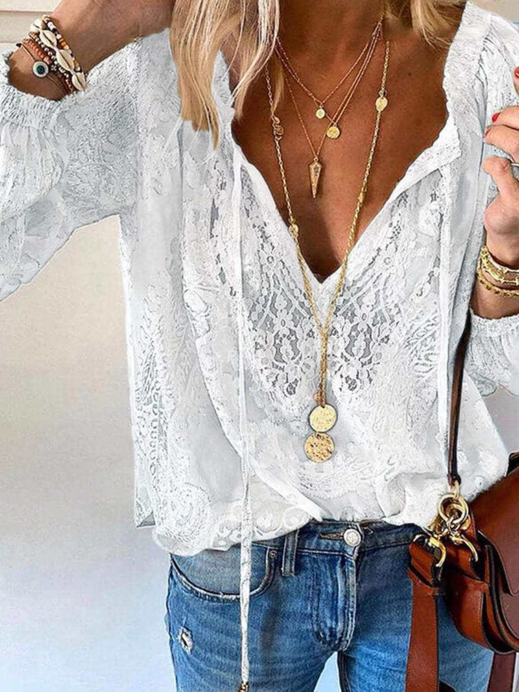 Lace Tie-Neck Blouse by Cleste – view 2