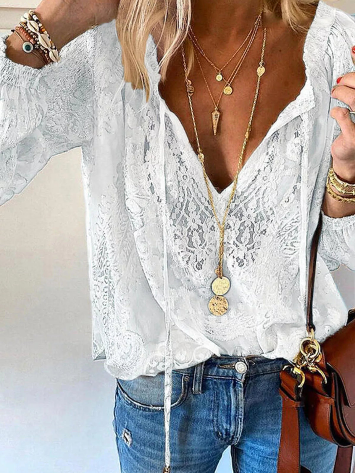 Lace Tie-Neck Blouse by Cleste – view 2