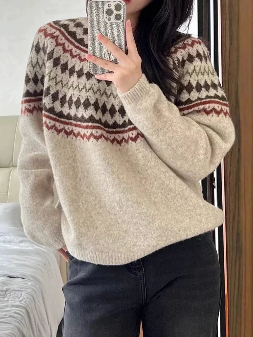 Vintage Fair Isle Pattern Knit Pullover Sweater by Sachi – view 2