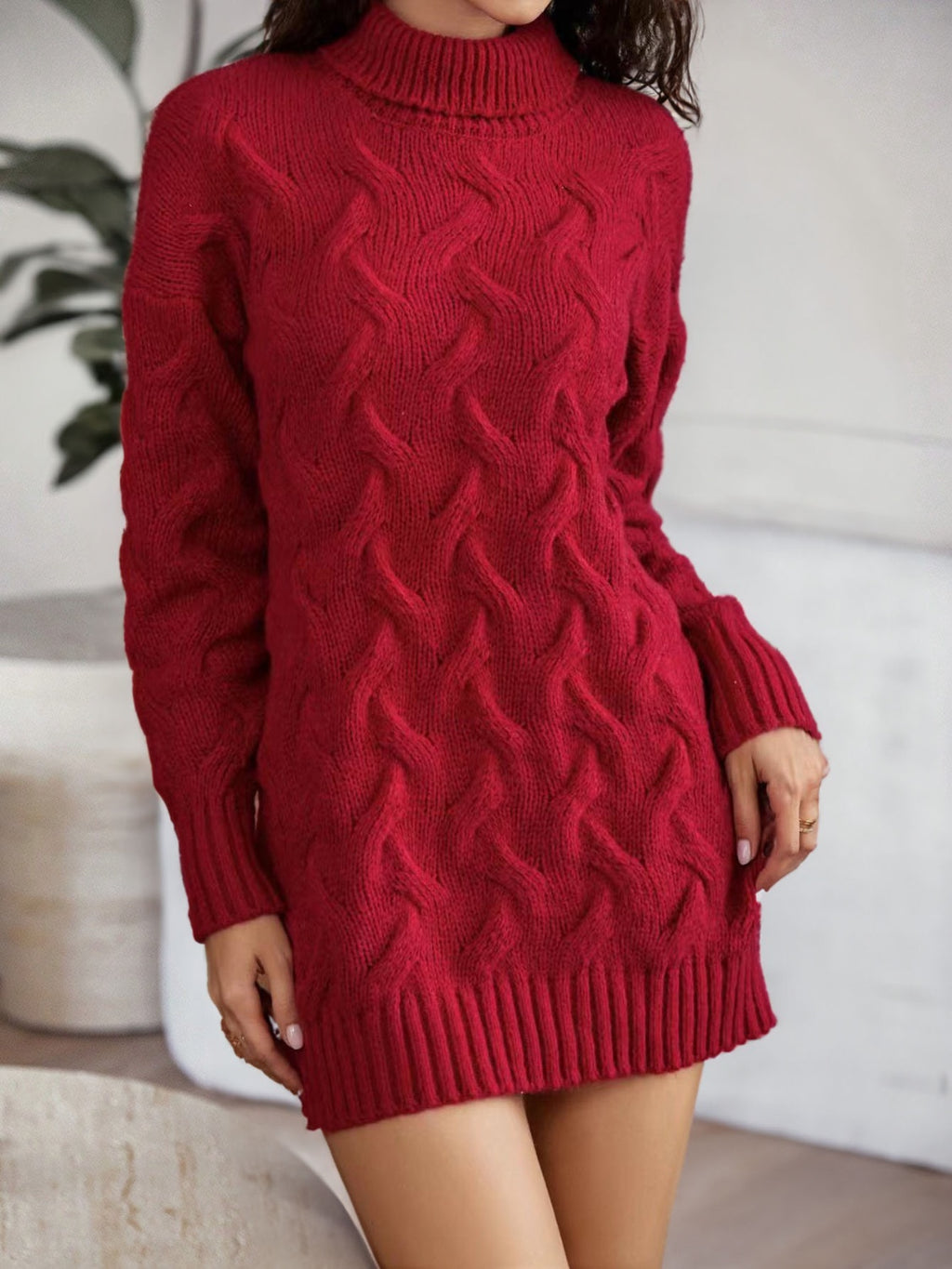 Cable-Knit Turtleneck Sweater Dress by Y*X – view 8