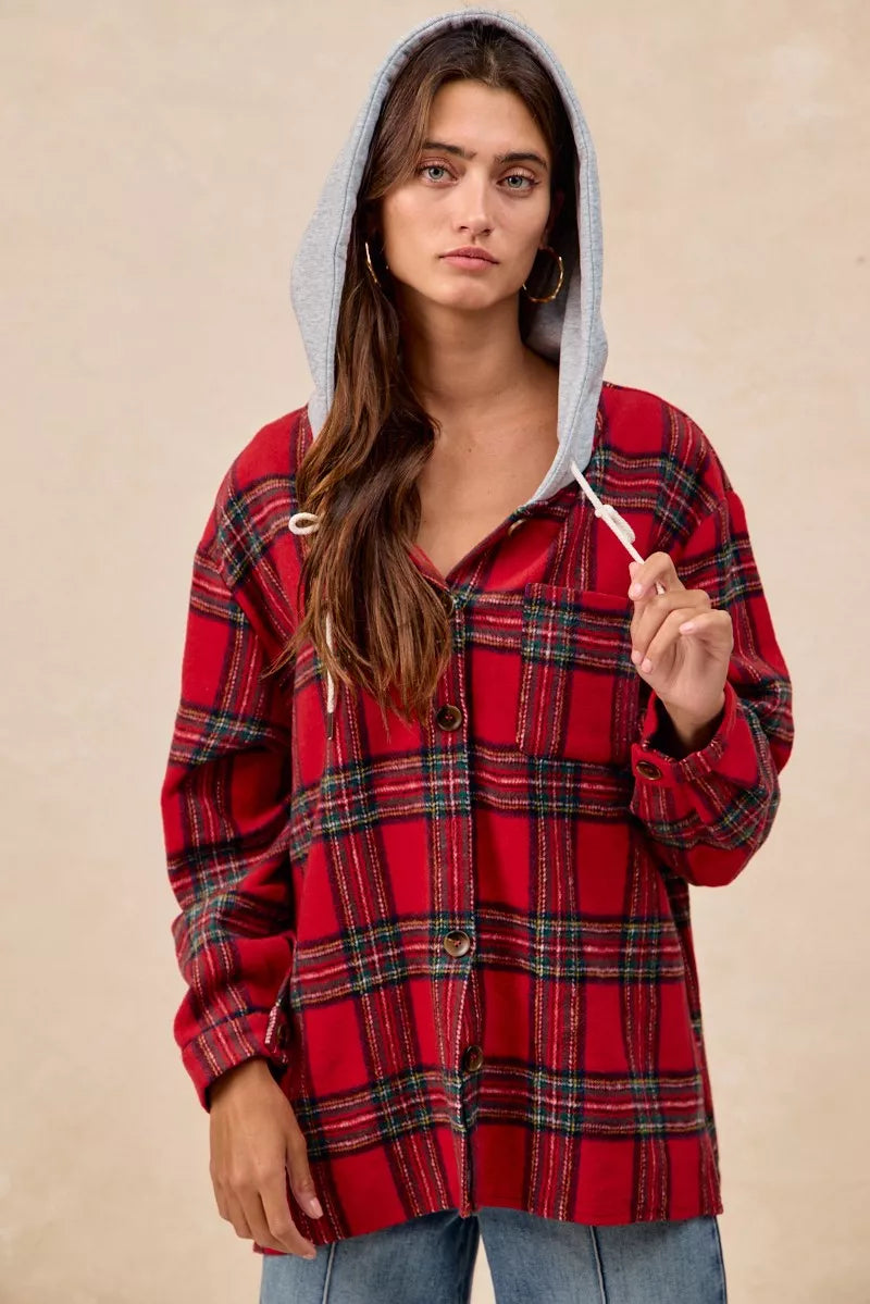 BiBi Brushed Plaid Hooded Jacket – view 12