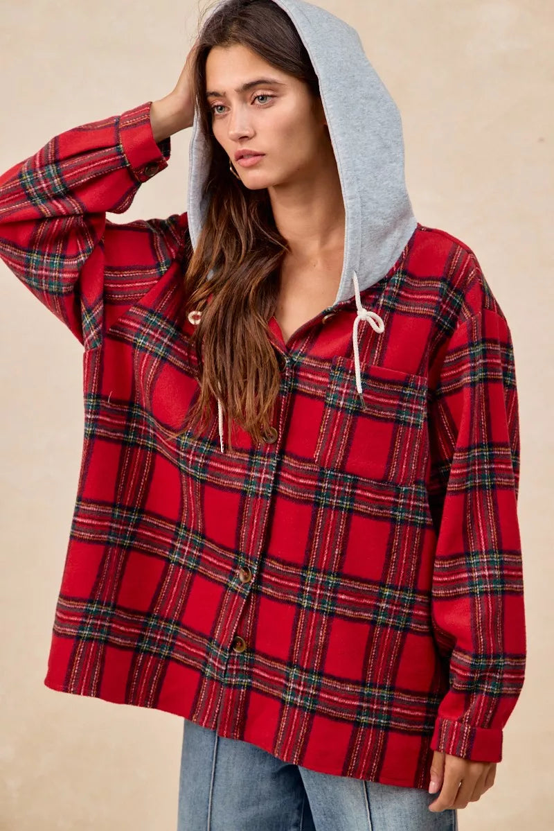 BiBi Brushed Plaid Hooded Jacket – view 2
