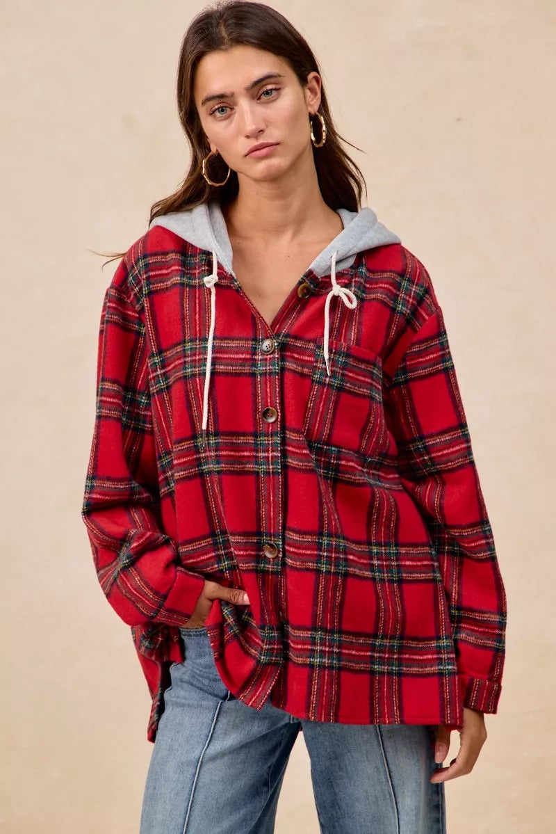 BiBi Brushed Plaid Hooded Jacket – view 18