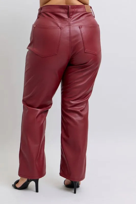 Judy Blue Full Size High Waist Tummy Control Faux Leather Straight Pants Plus Size – view 12