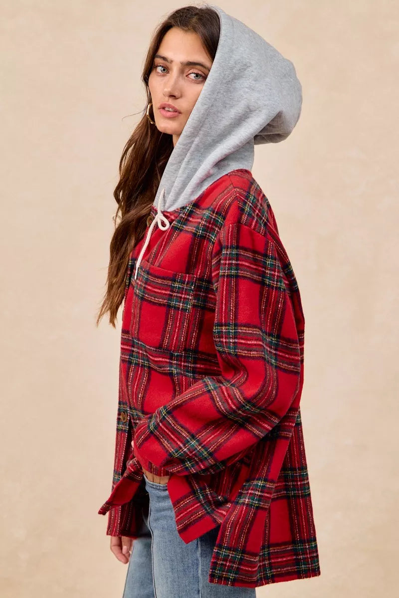 BiBi Brushed Plaid Hooded Jacket – view 8