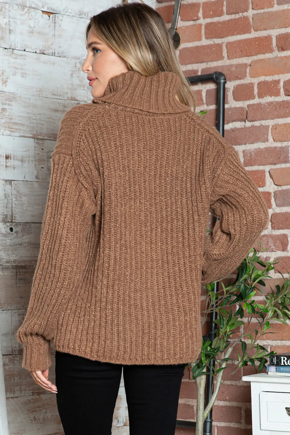 Turtleneck Dropped Shoulder Pullover Sweater by Y*X – view 2