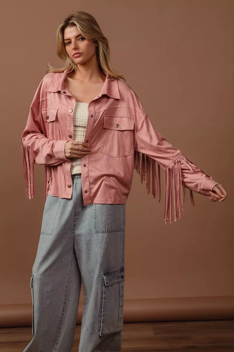 BiBi Suede Fringe Long Sleeve Jacket – view 3