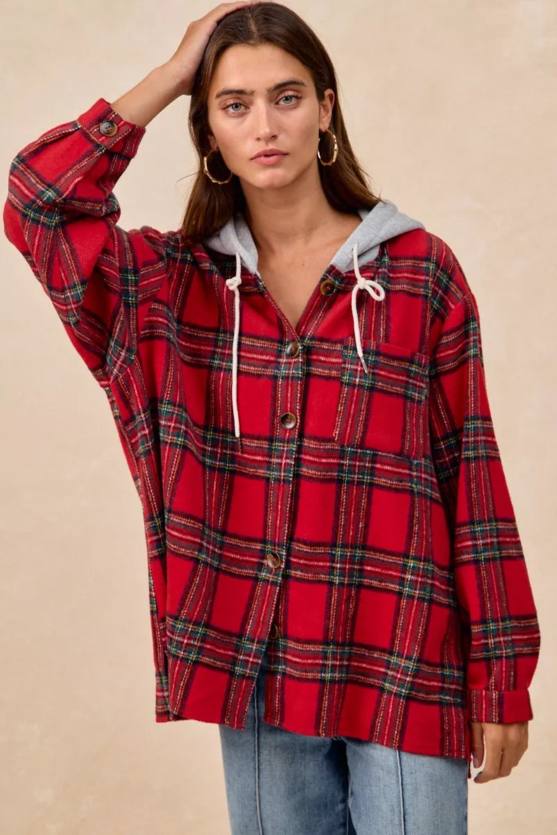 BiBi Brushed Plaid Hooded Jacket – view 20