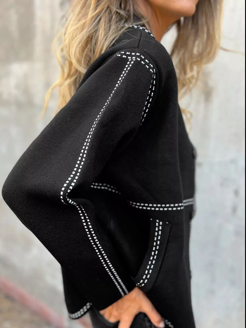 Contrast Trim Button up Sweater Cardigan by SYNZ – view 3