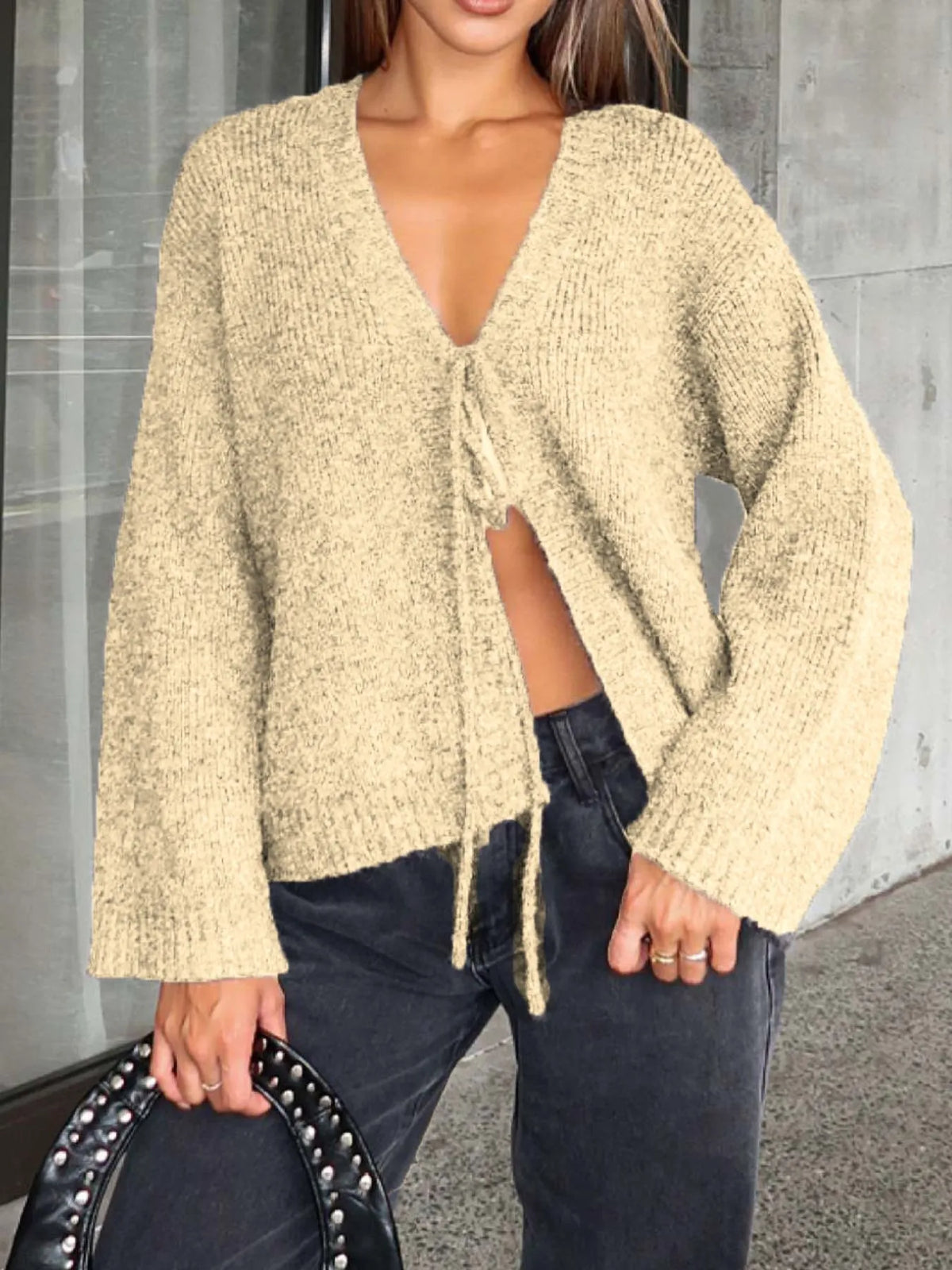 Open Front Tied Sweater Cardigan by Breezy Cloth – view 7
