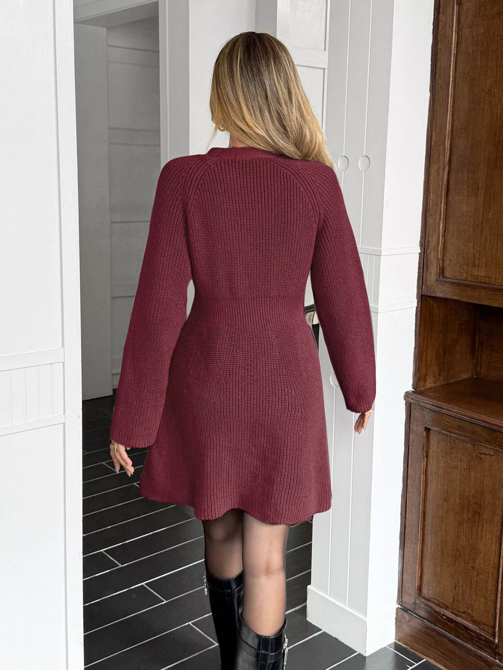 Button-Down Knitted Sweater Dress by Fashioned Flair – view 5