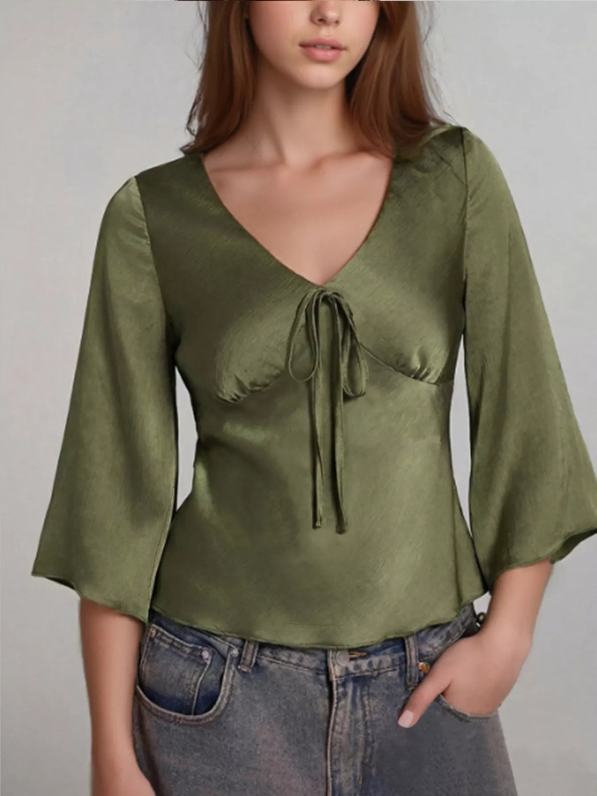 Satin Tie-Front Blouse by Shake Shake