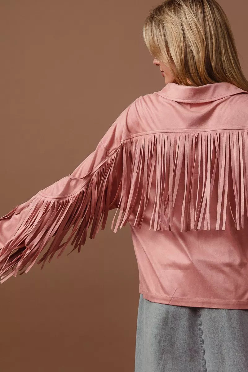 BiBi Suede Fringe Long Sleeve Jacket – view 8
