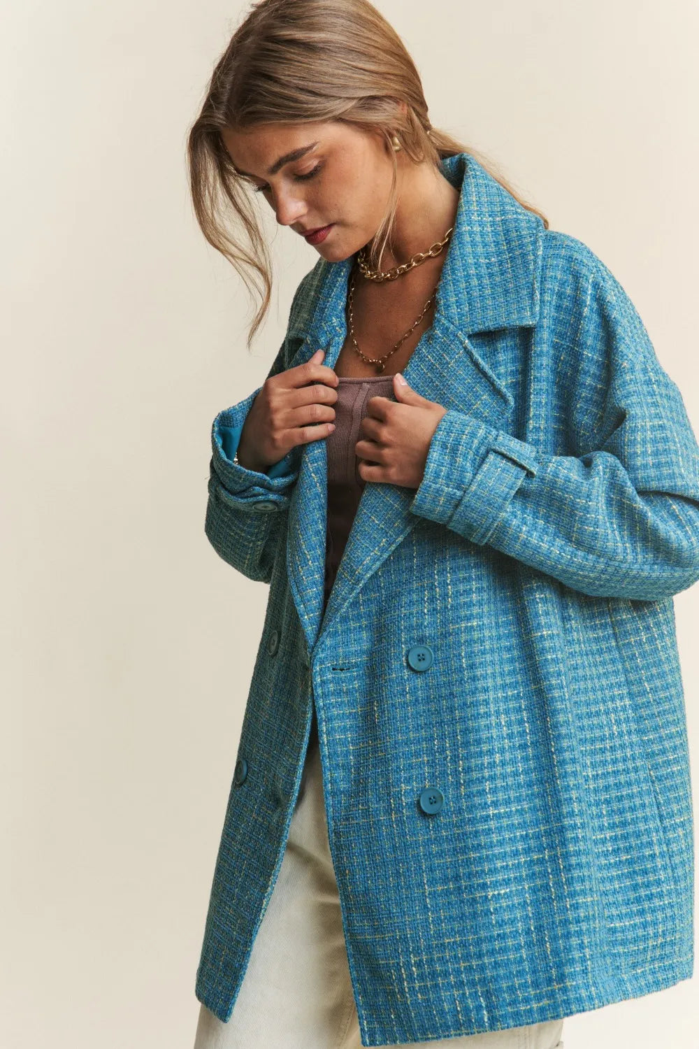 J.NNA Tweed Double-Breasted Long Sleeve Coat – view 5