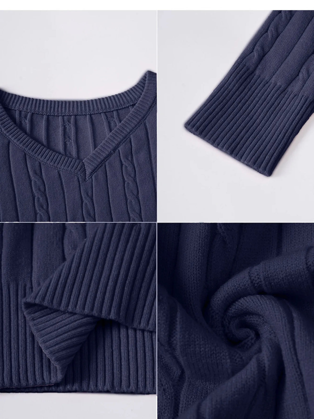 Cable Knit V-Neck Pullover Sweater by Devine – view 7