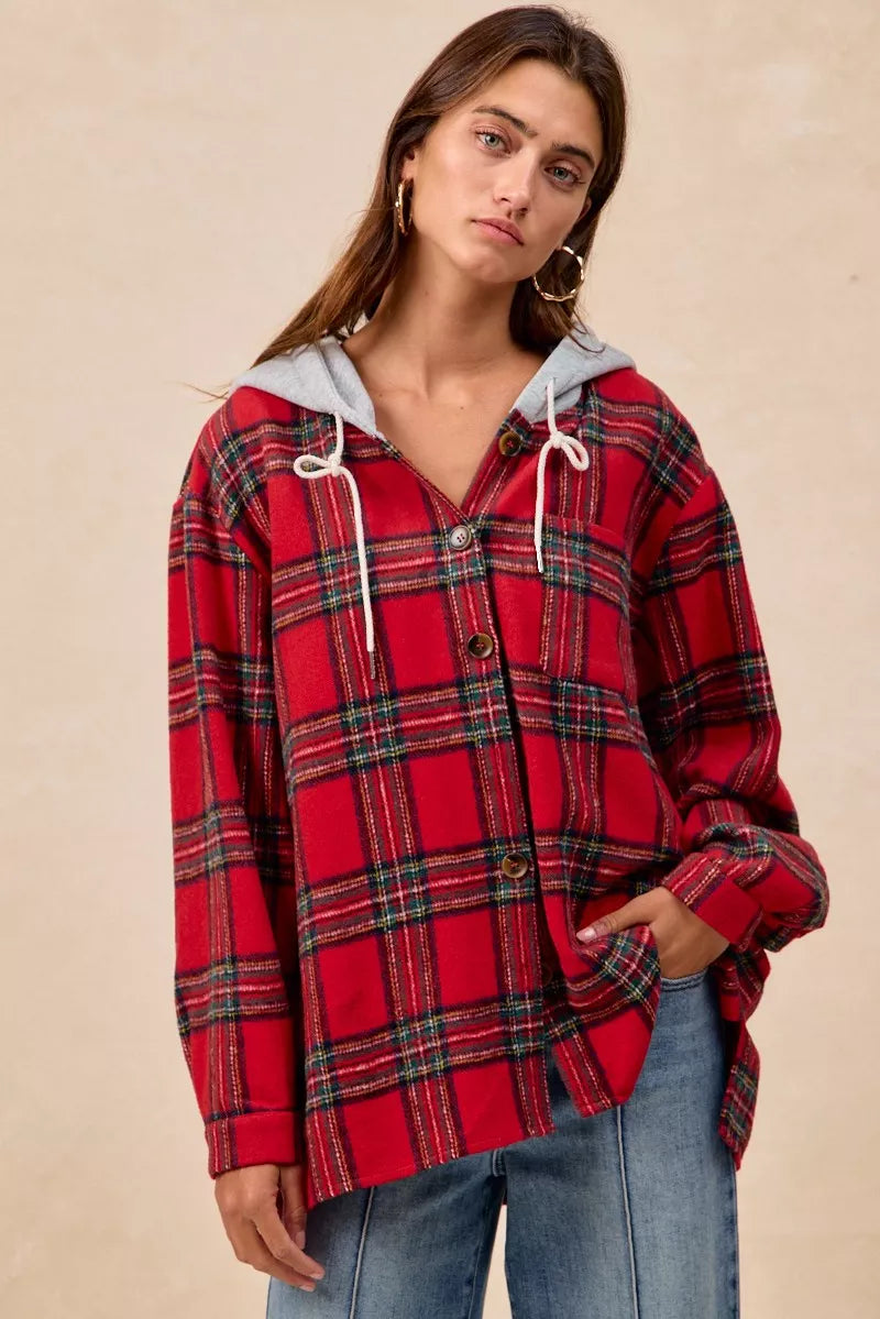 BiBi Brushed Plaid Hooded Jacket – view 5