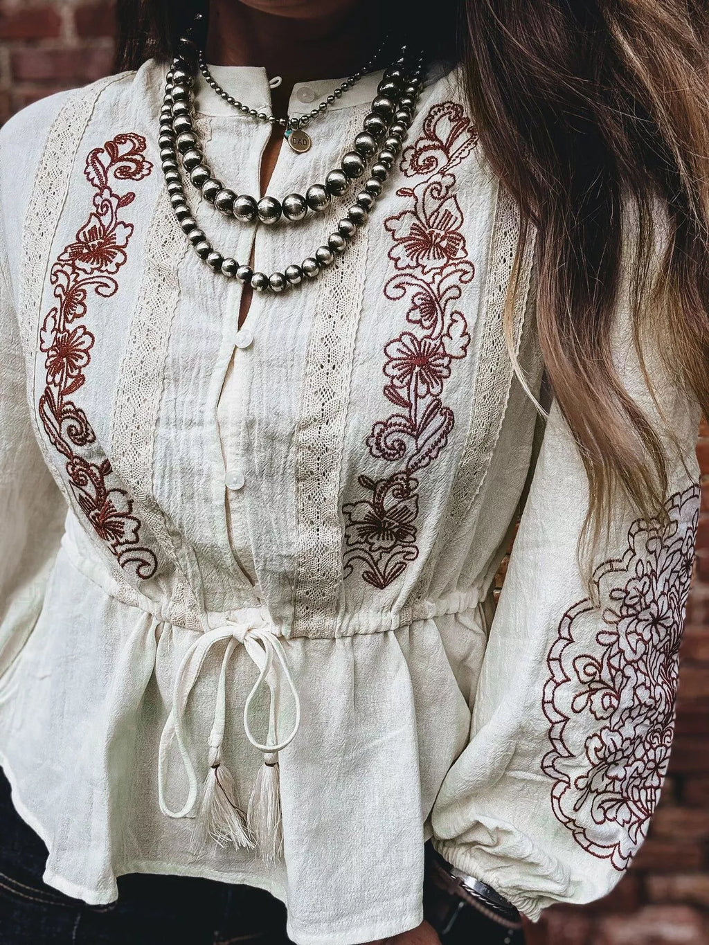 Embroidered Drawstring Waist Blouse by Ease Mee – view 3