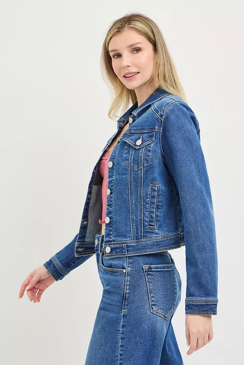 RISEN Basic Fitted Button Down Denim Jacket – view 4