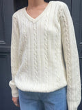 Cable Knit V-Neck Pullover Sweater by Devine