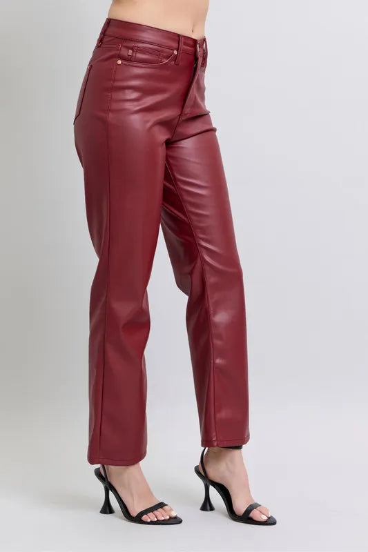 Judy Blue Full Size High Waist Tummy Control Faux Leather Straight Pants Plus Size – view 8