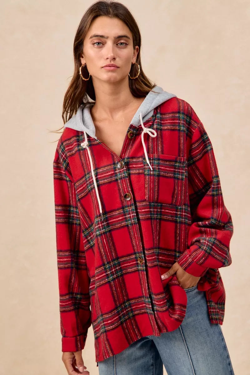 BiBi Brushed Plaid Hooded Jacket – view 19