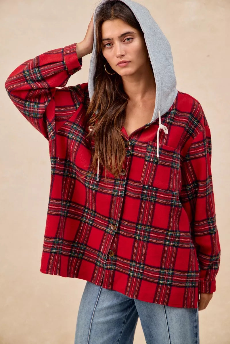 BiBi Brushed Plaid Hooded Jacket – view 11
