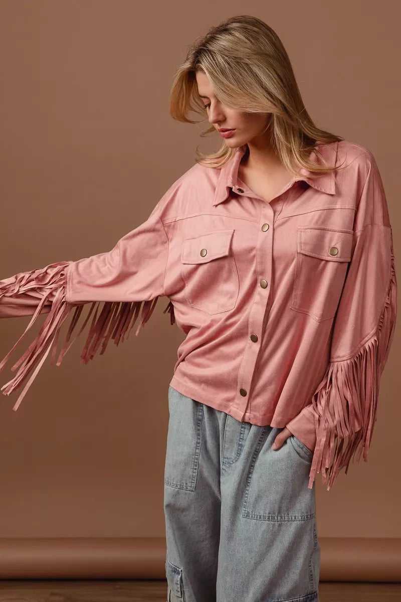 BiBi Suede Fringe Long Sleeve Jacket – view 7