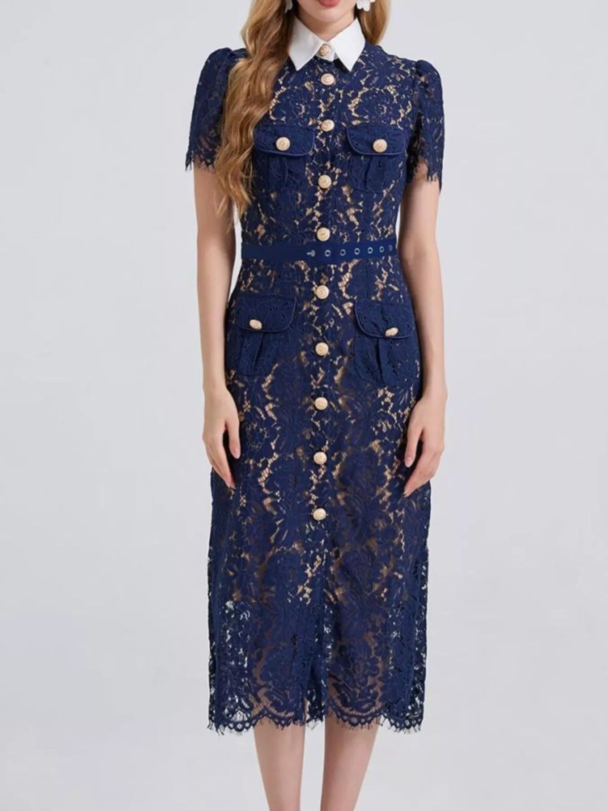 Lace Button-Down Midi Dress by Brocade – view 5