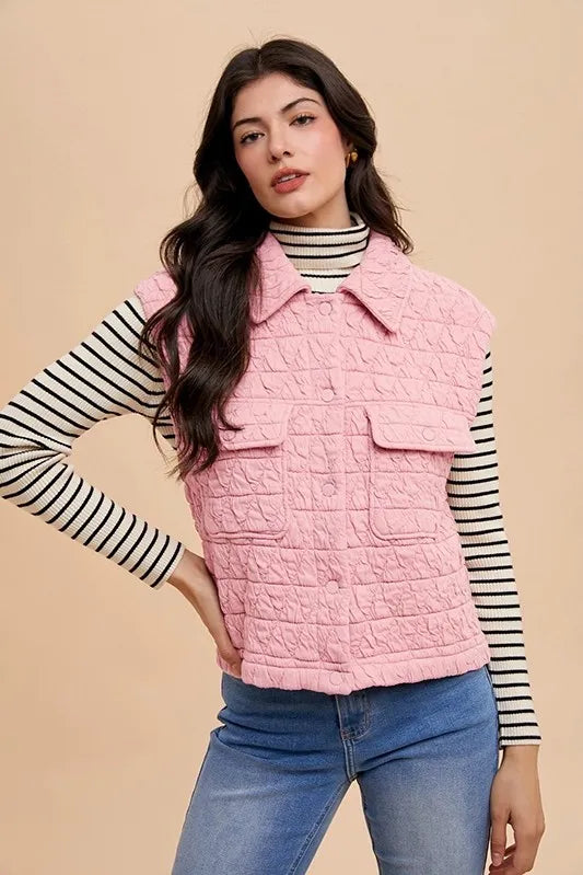 Annie Wear Texture Quilted Snap Down Vest Coat – view 3