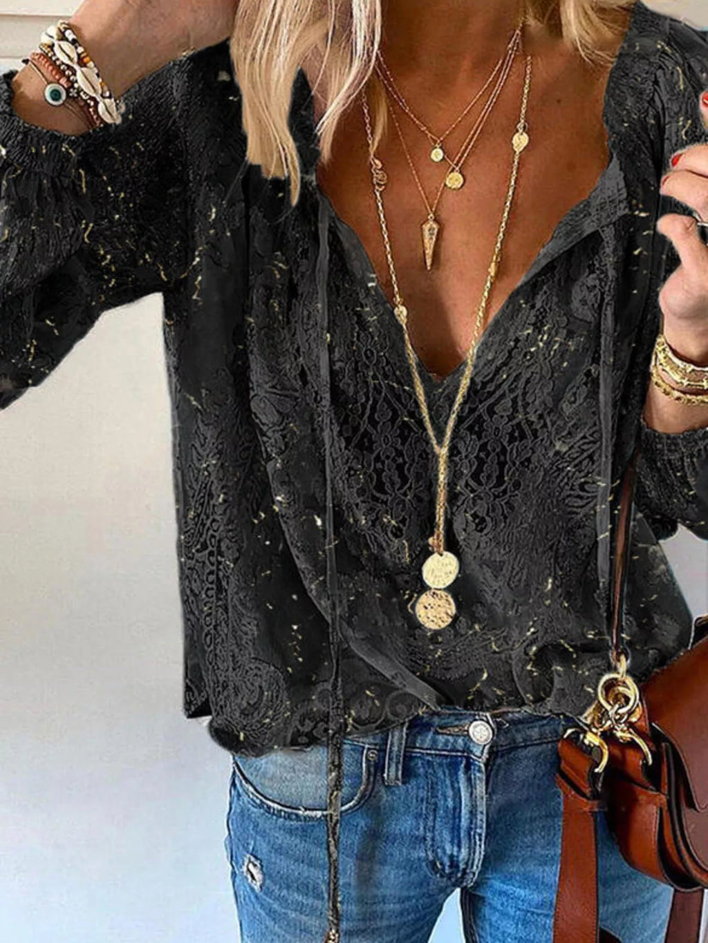Lace Tie-Neck Blouse by Cleste – view 7