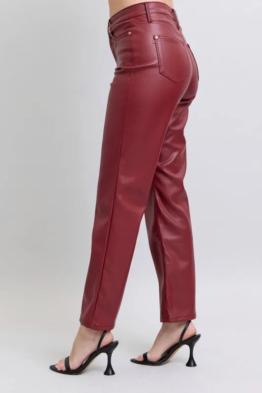 Judy Blue Full Size High Waist Tummy Control Faux Leather Straight Pants Plus Size – view 3