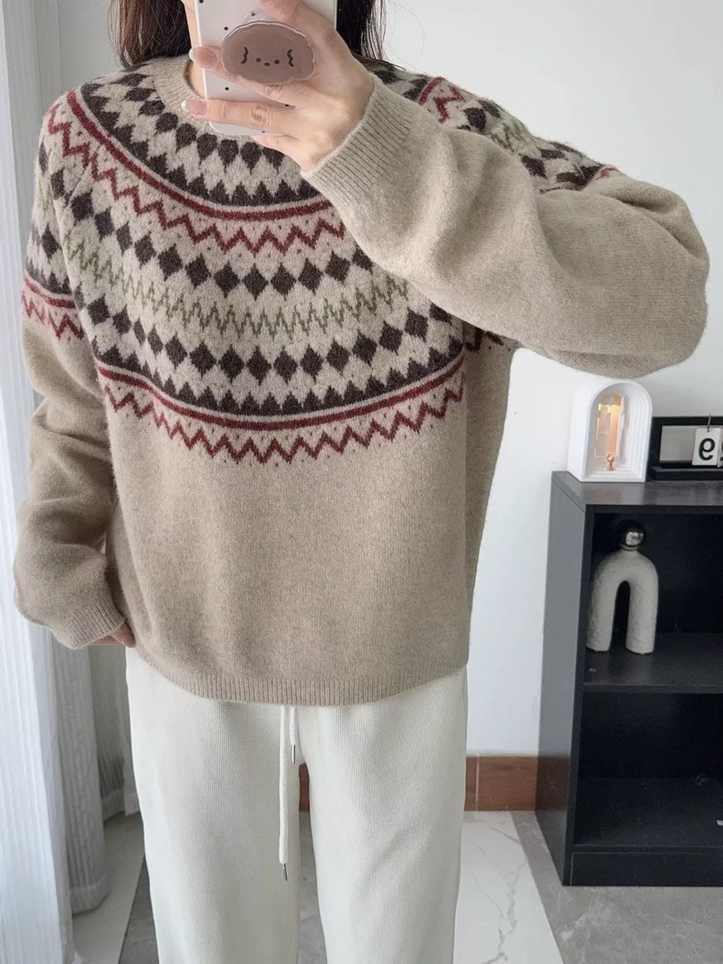 Vintage Fair Isle Pattern Knit Pullover Sweater by Sachi – view 3
