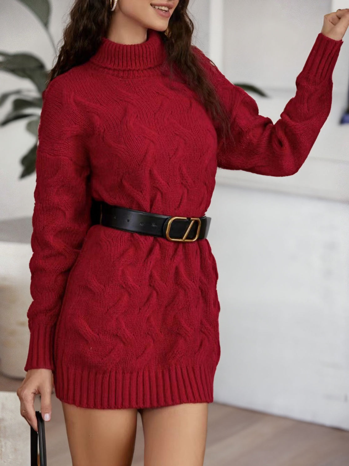 Cable-Knit Turtleneck Sweater Dress by Y*X – view 7