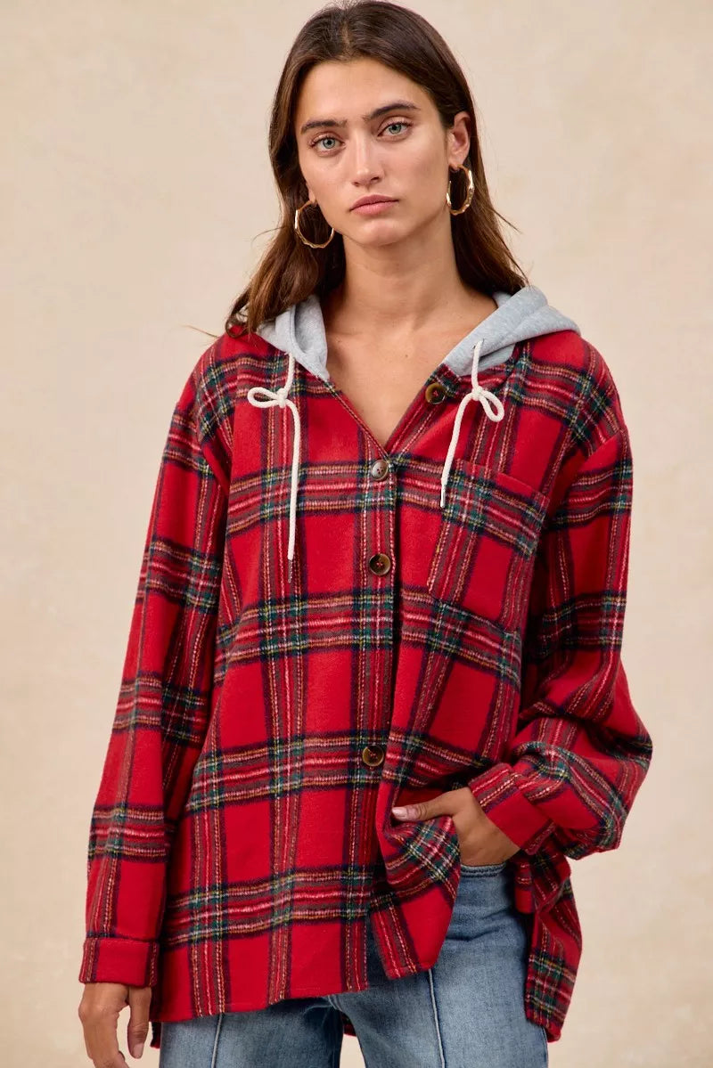 BiBi Brushed Plaid Hooded Jacket – view 4