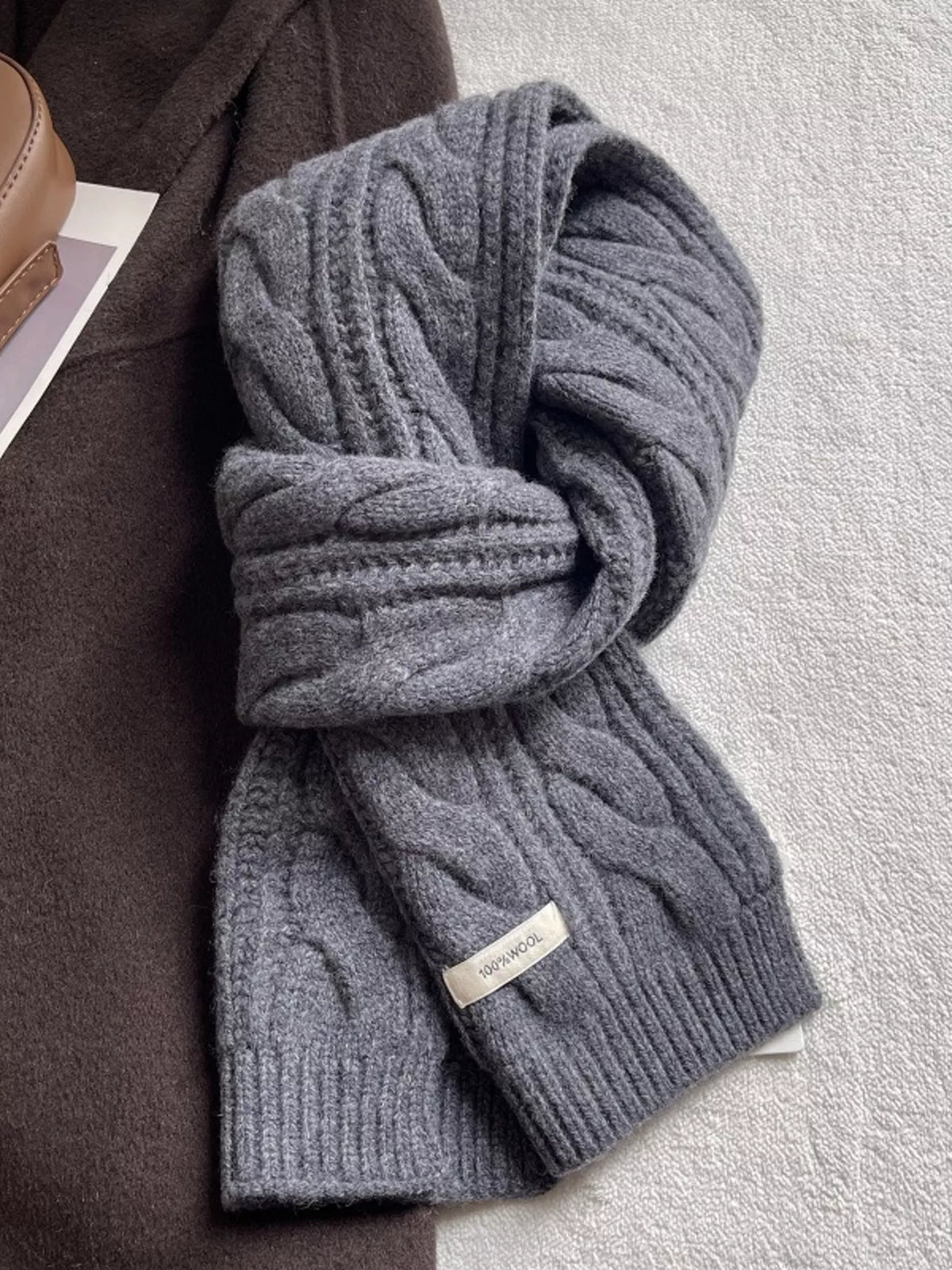 Wool Cable Knit Winter Scarf – view 6