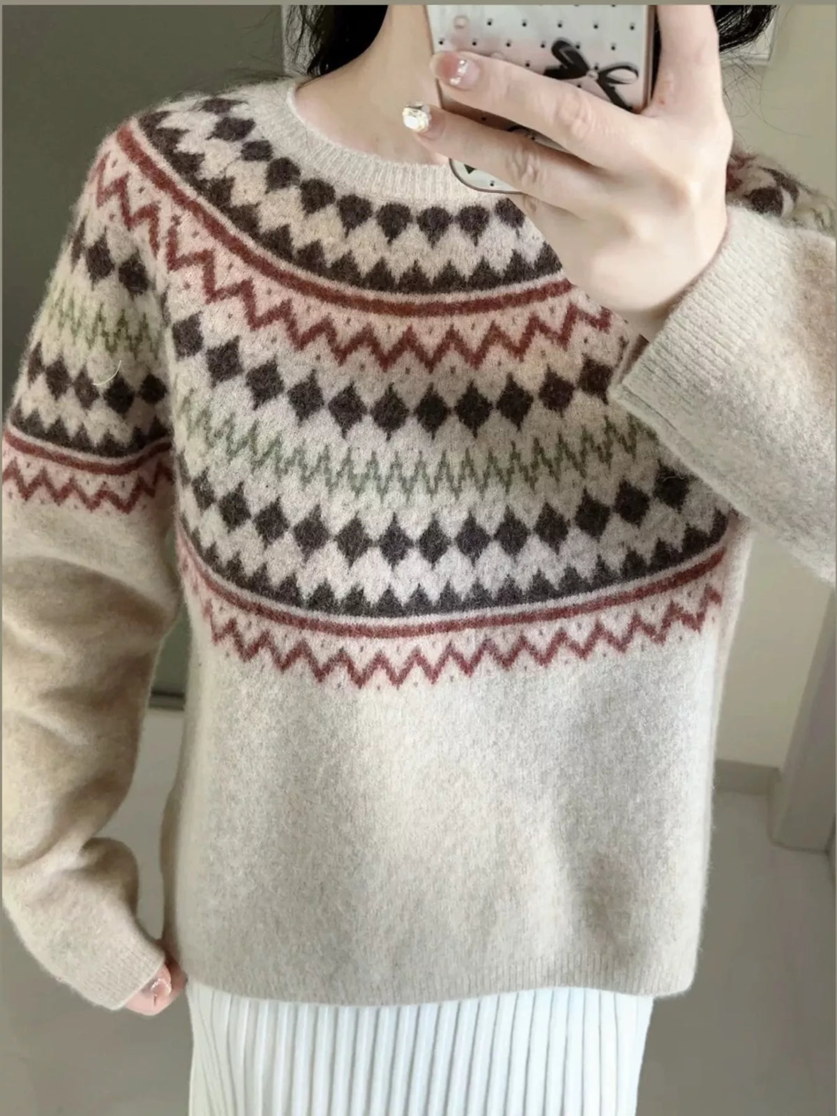 Vintage Fair Isle Pattern Knit Pullover Sweater by Sachi – view 4