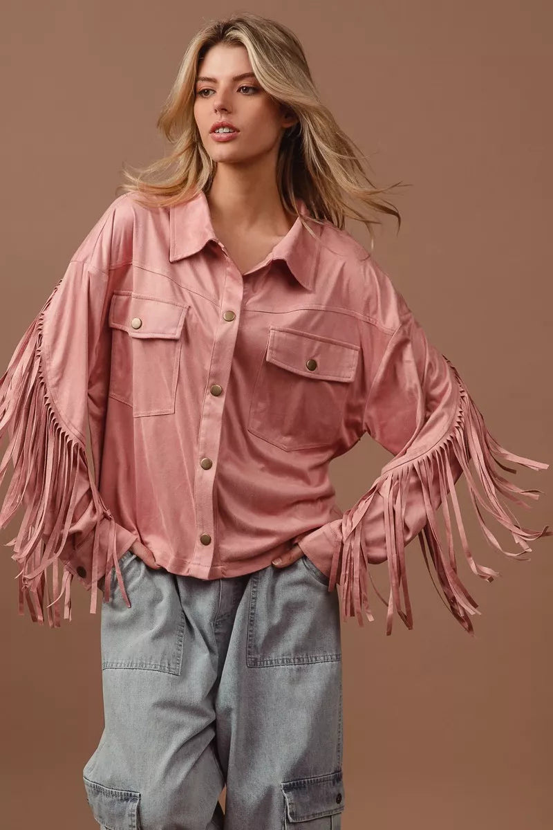 BiBi Suede Fringe Long Sleeve Jacket – view 6