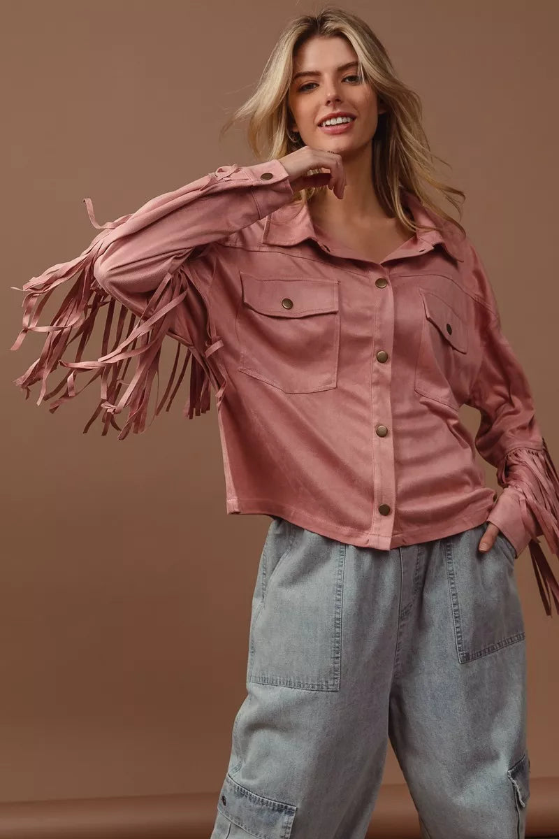 BiBi Suede Fringe Long Sleeve Jacket – view 5