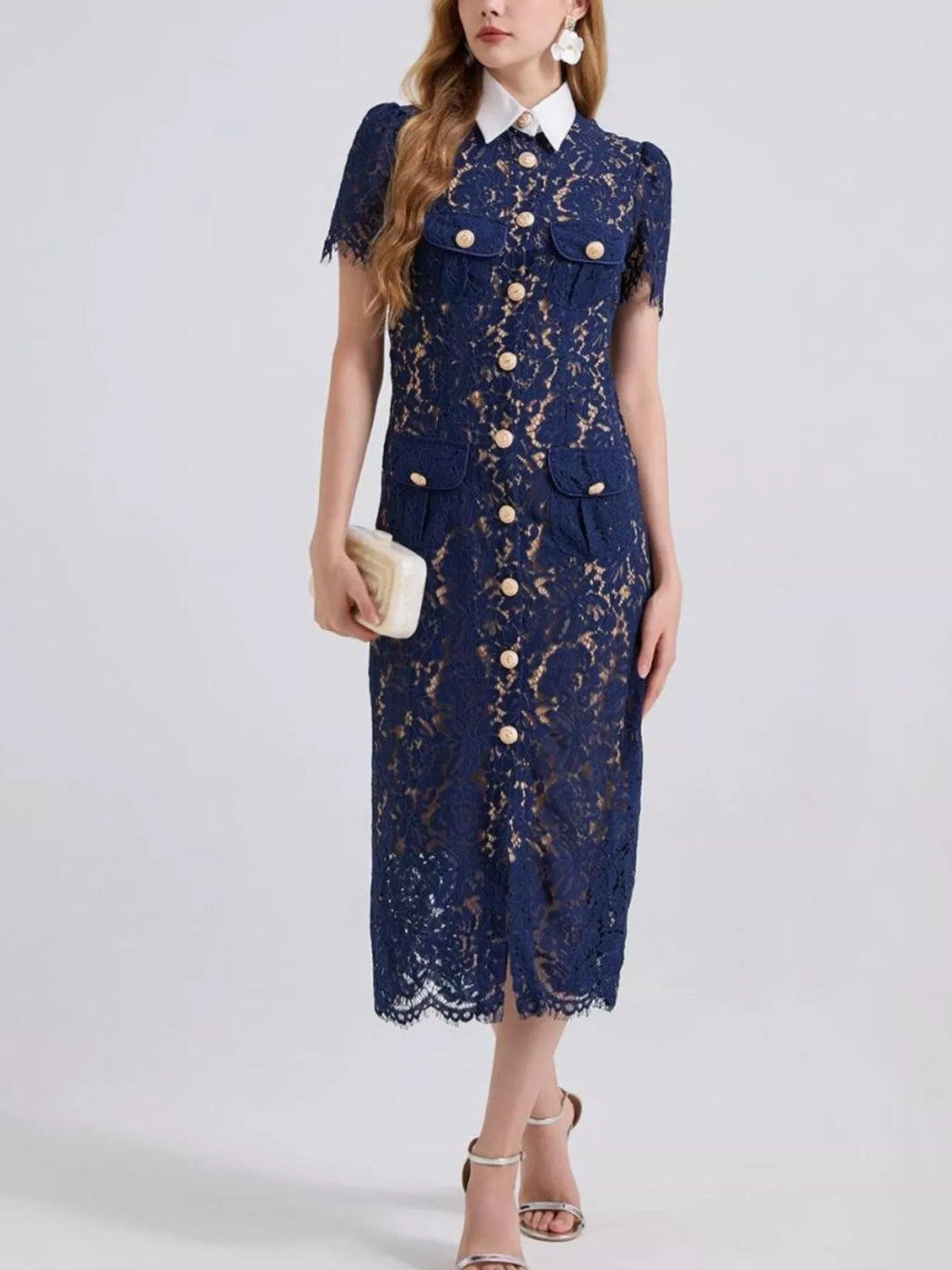 Lace Button-Down Midi Dress by Brocade – view 4