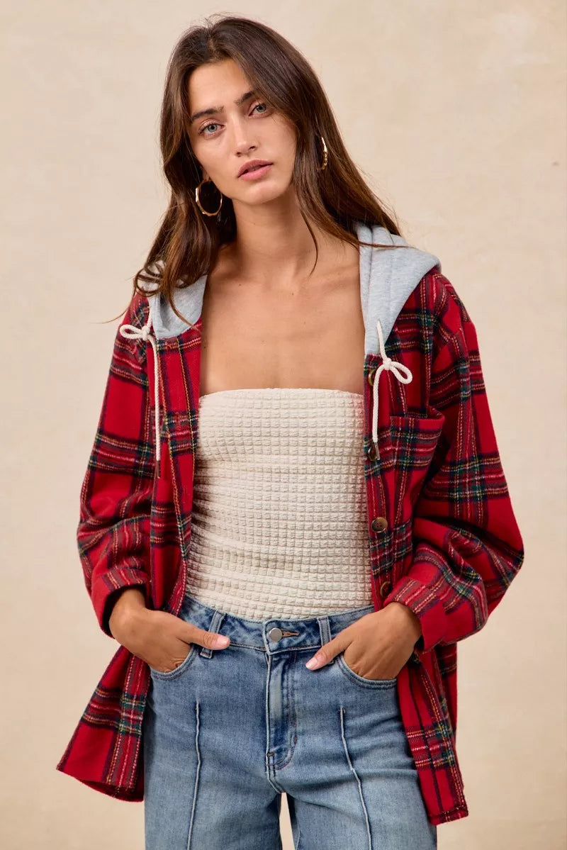 BiBi Brushed Plaid Hooded Jacket – view 6