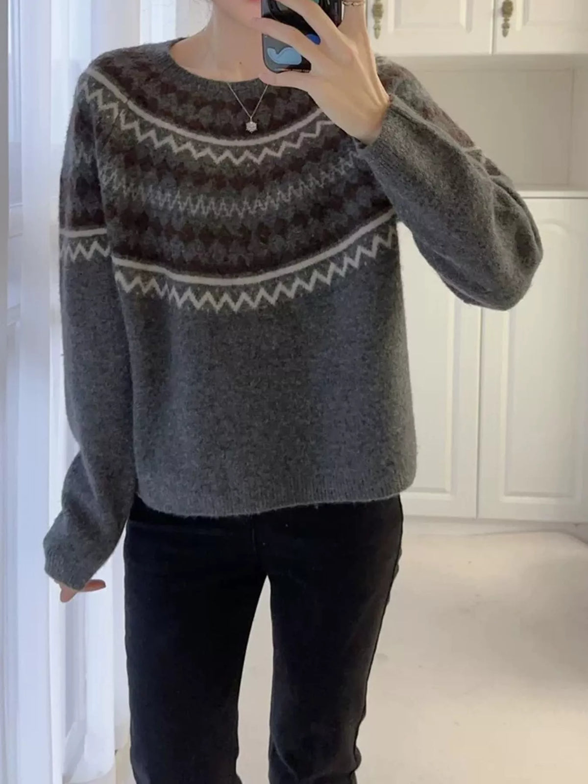 Vintage Fair Isle Pattern Knit Pullover Sweater by Sachi – view 5