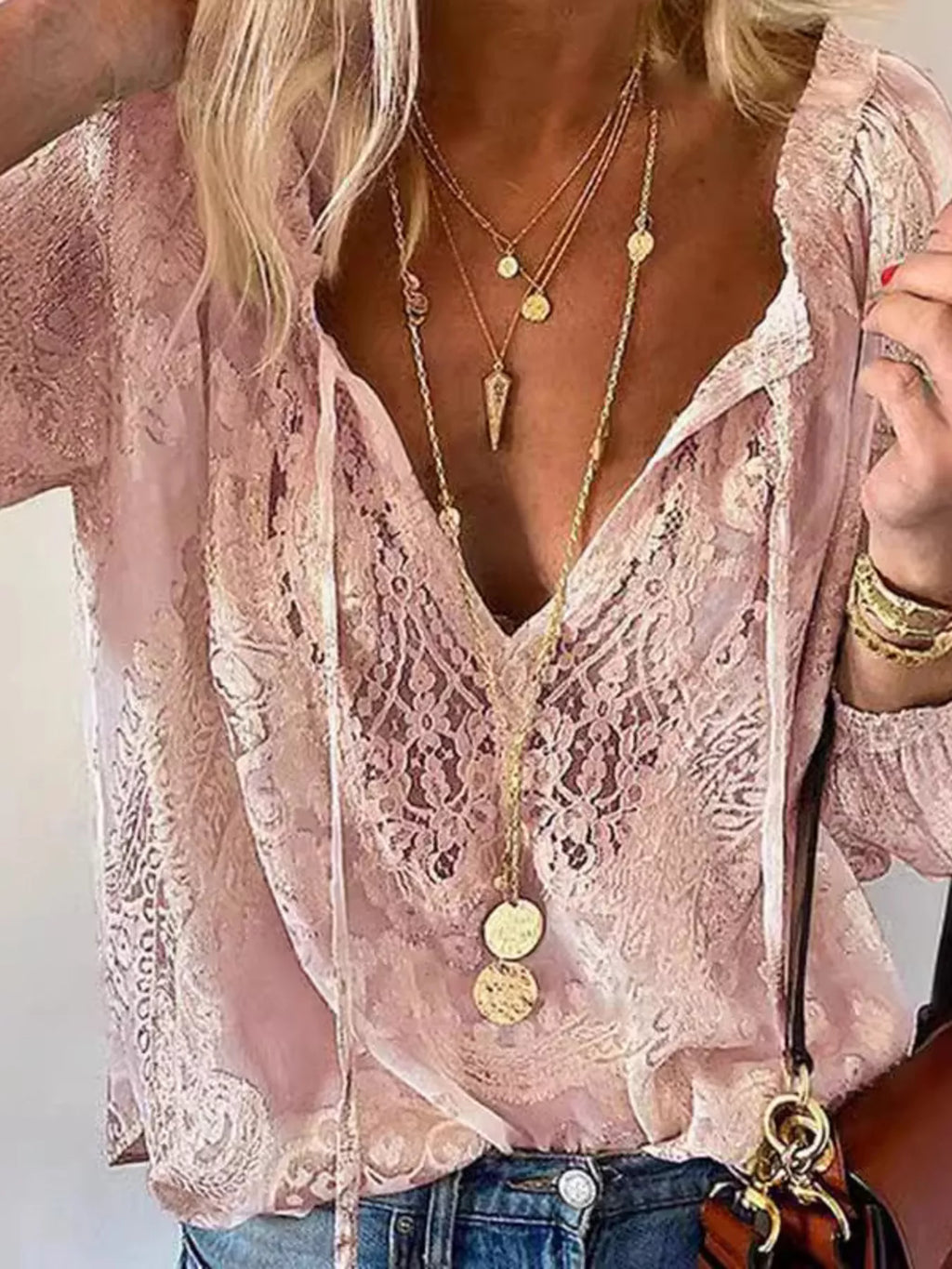 Lace Tie-Neck Blouse by Cleste – view 5