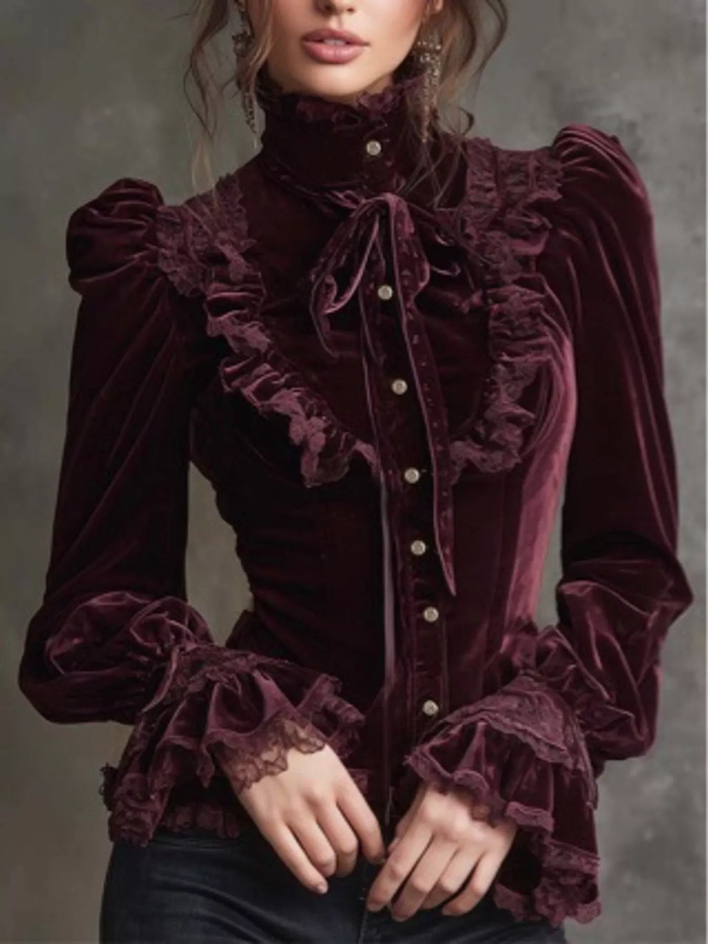 Velvet Long Sleeve Blouse by Mirelle