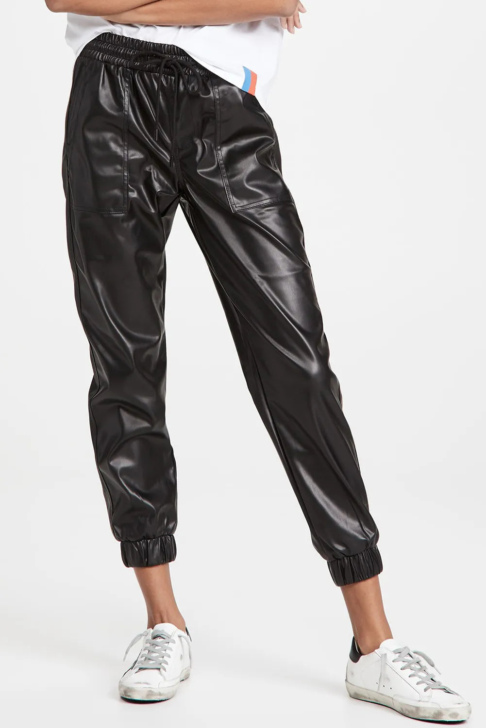Drawstring PU Leather Pants with Pockets by SYNZ