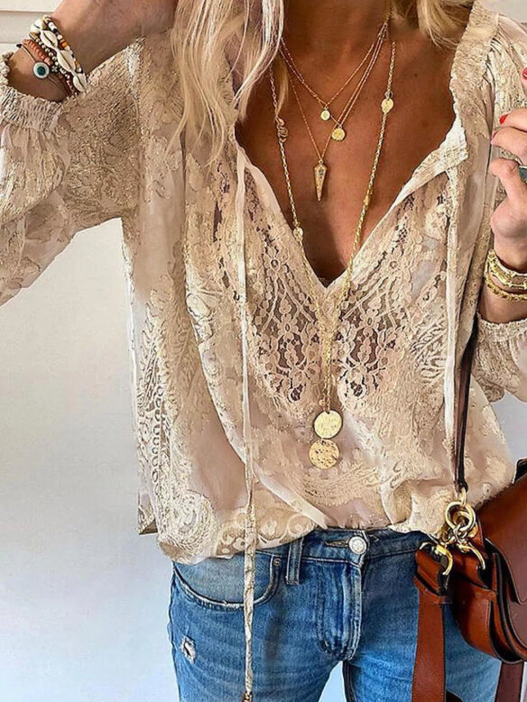 Lace Tie-Neck Blouse by Cleste – view 10